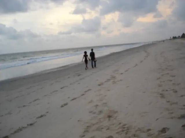 People walking on a beach in The Gambia