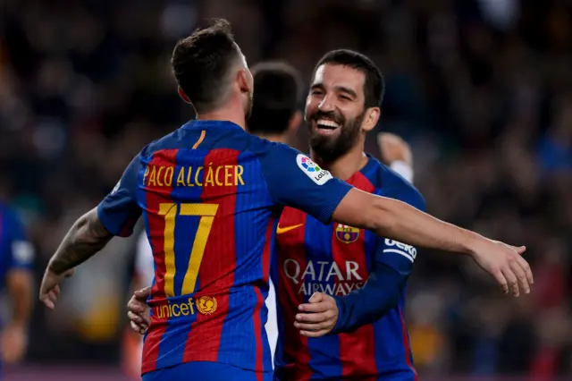 Paco Alcacer is congratulated