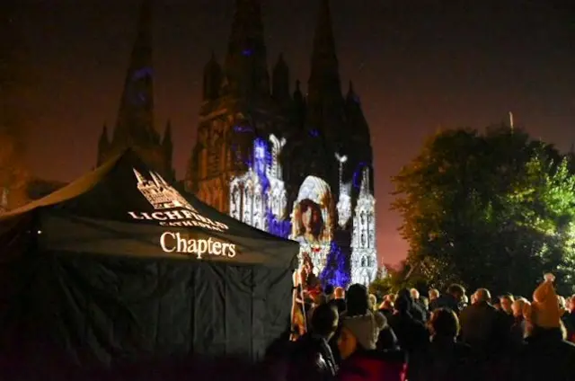 Lights being projected on Lichfield Cathedral