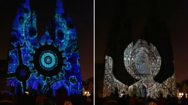 Lights being projected on Lichfield Cathedral