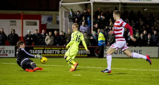 Celtic in action against Hamilton Accies on the artificial surface