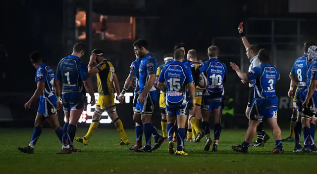 Sam Getty being sent off