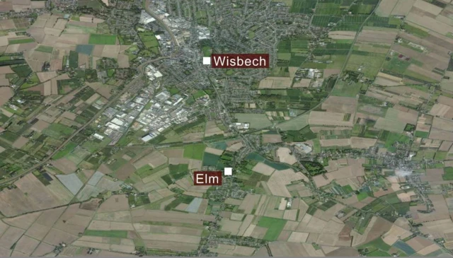 map showing Elm and Wisbech