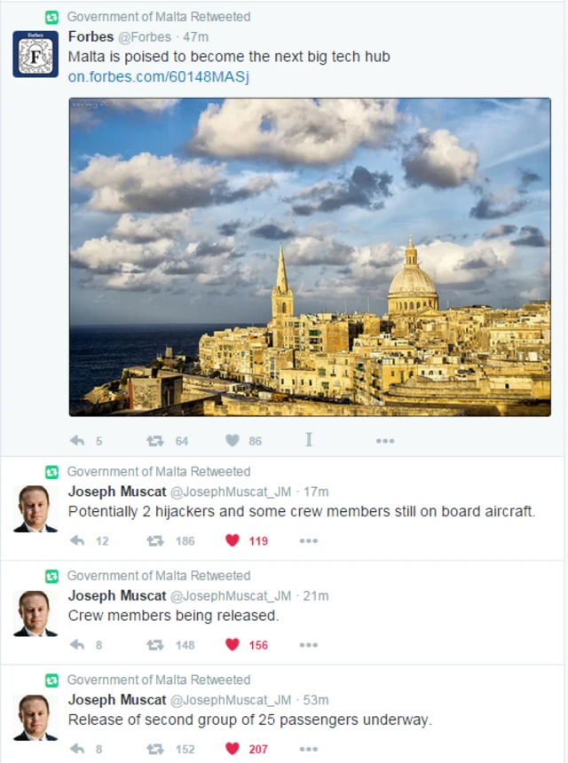 Tweets show PM's hijacking updates, then RT of Forbes' article about Malta's tech landscape