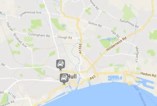 Map of Hull showing traffic