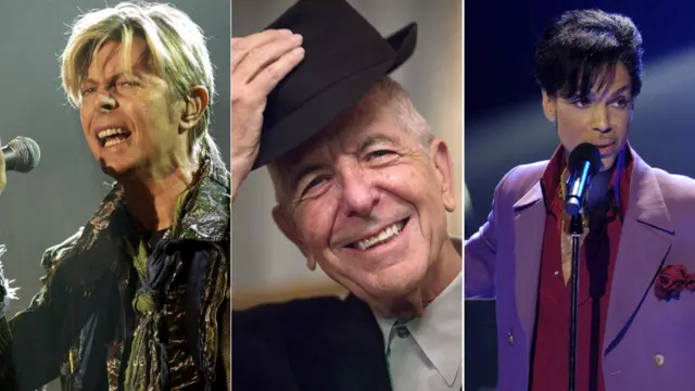 David Bowie (PA), Leonard Cohen (AFP) and Prince