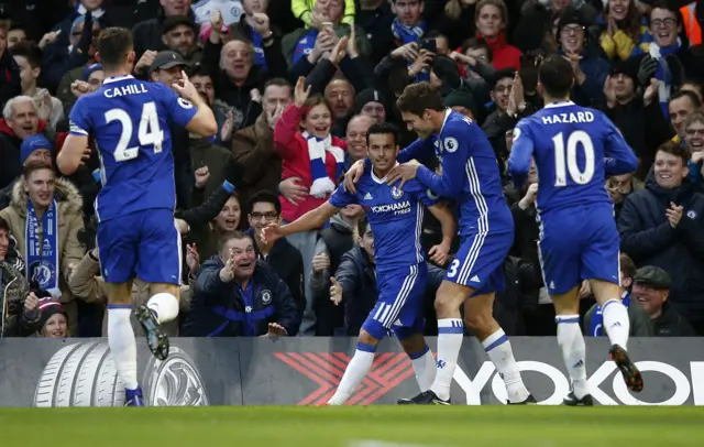 Chelsea's Pedro celebrates the first goal