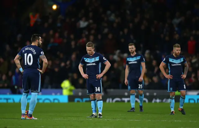 Dejected Middlesbrough players