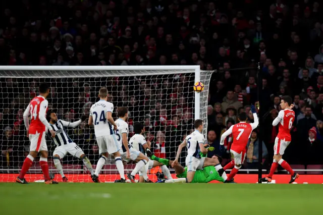 Sanchez hits the post