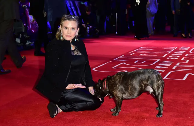 Carrie Fisher with Gary, the dog