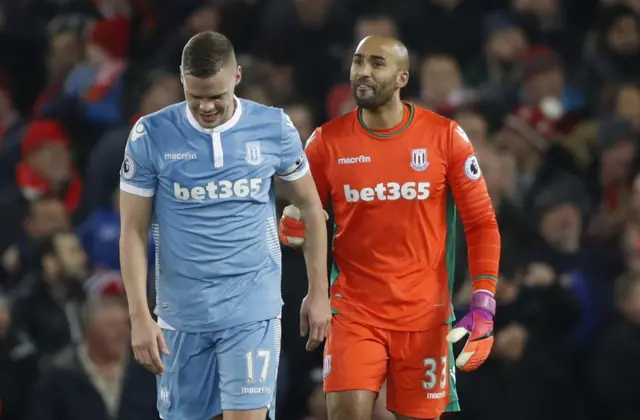 Stoke's Lee Grant and Ryan Shawcross