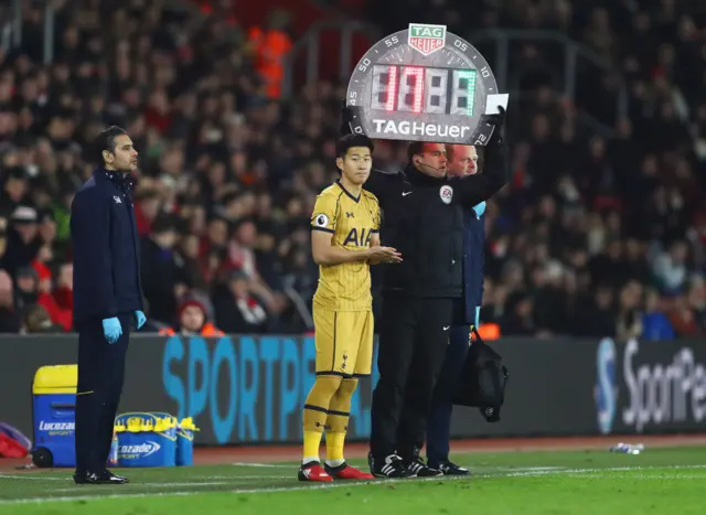 Substitute Heung-Min Son of Tottenham Hotspur looks on