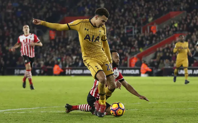 Nathan Redmond concedes a penalty against Tottenham's Dele Alli