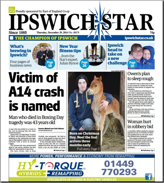 Ipswich Star front page