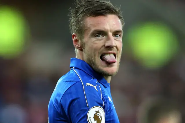 Jamie Vardy reacts