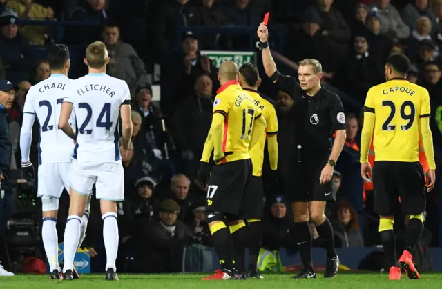 Watford player shown a red card