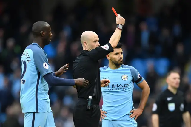 Aguero shown the red card