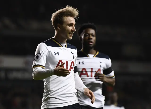 hristian Eriksen celebrates