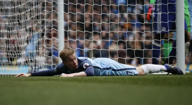 Kevin De Bruyne reacts to missing a chance