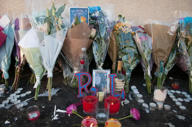 Tributes at crash site on Southsea Avenue, Leigh-on-Sea