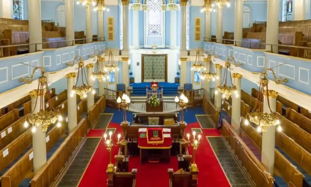 The inside of the synagogue