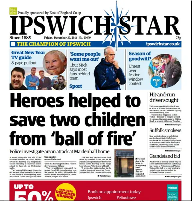 Front page of Ipswich Star