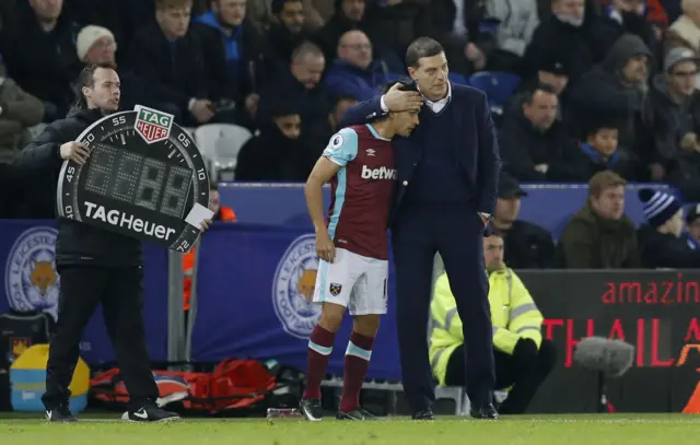 Manuel Lanzini comes on to the field