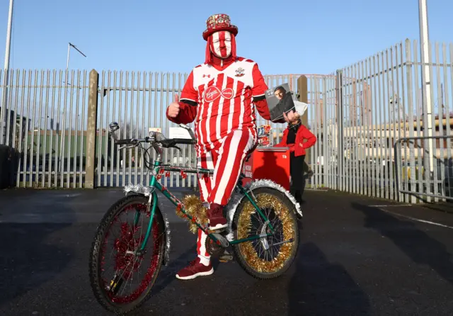 Southampton fan dressed in stripes