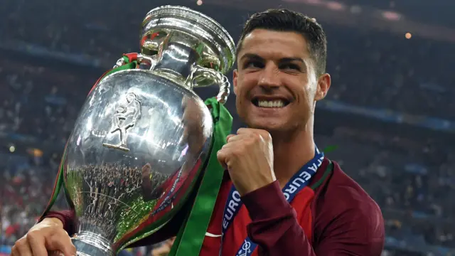 Cristiano Ronaldo and the Euro 2016 trophy