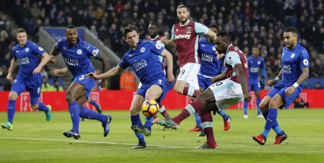 Michail Antonio shoots at goal