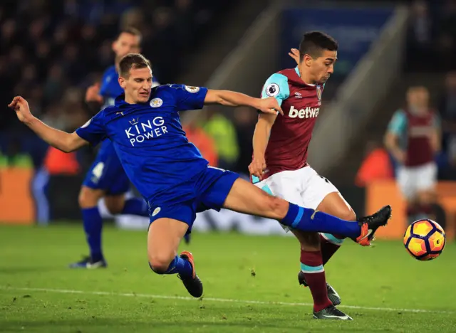 Marc Albrighton plays the ball