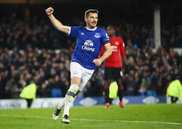 Leighton Baines of Everton celebrates