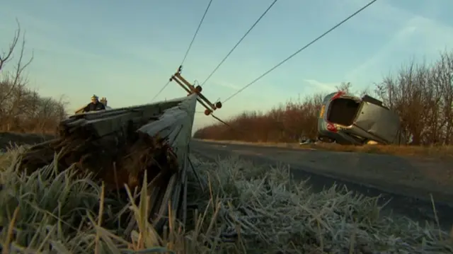 Power pylon in the road