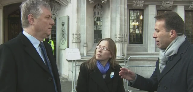 Martin Howe and victoria Young being interviewed outside the Supreme Court