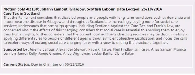 Scottish Parliament motion Care Tax in Scotland