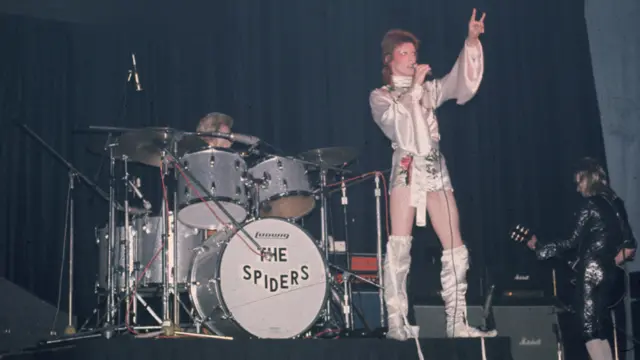 David Bowie performs his final concert in the guise of Ziggy Stardust with the Spiders from Mars, at the Hammersmith Odeon, London