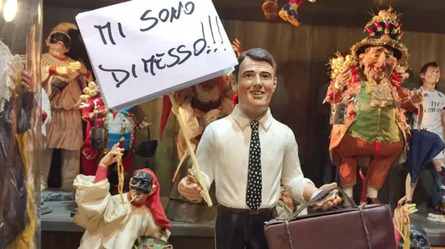 Figurine depicting Matteo Renzi in a Nativity scene in San Gregorio Armeno, Naples