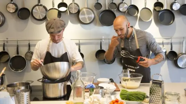 Two chefs cooking