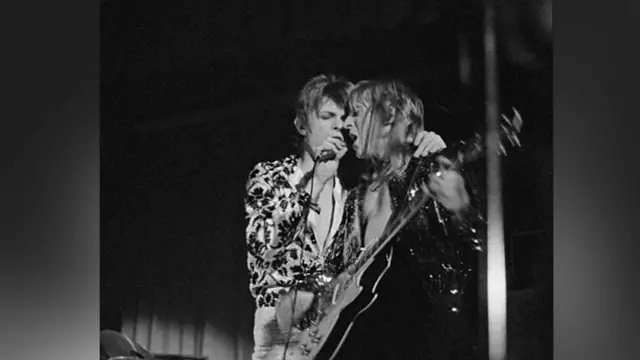 David Bowie and guitarist Mick Ronson at the Friars club in Aylesbury