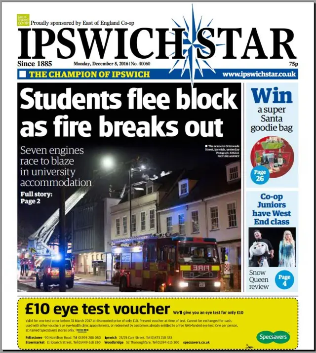 Front page of Ipswich Star