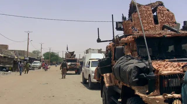 A picture taken on May 2, 2016 in Timbuktu shows UN mission in Mali (MINUSMA) peacekeping forces vehicle during a patrol.