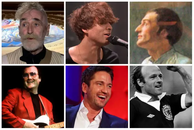 John Byrne, Paulo Nutini, Robert Tannahill, Gerry Rafferty, Gerard Butler and Archie Gemmill