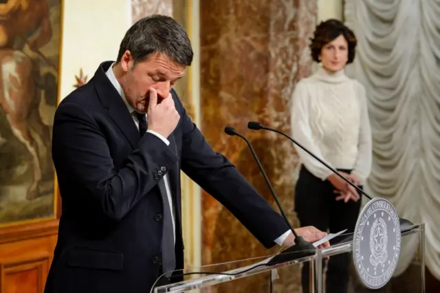 Italian Prime Minister, Matteo Renzi, speaks at the Palazzo Chigi in Rome