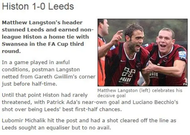 Histon v Leeds match report