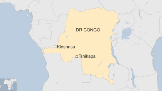 A DR Congo map showing Tshikapa where the killing took place