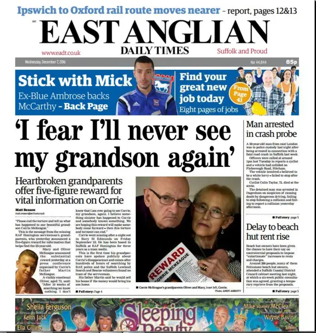 East Anglian Daily Times front page