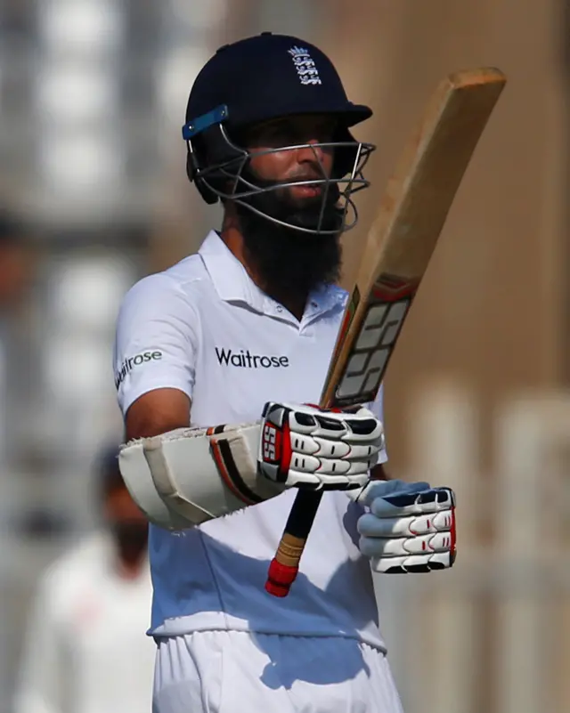 Moeen Ali celebrates his half-century