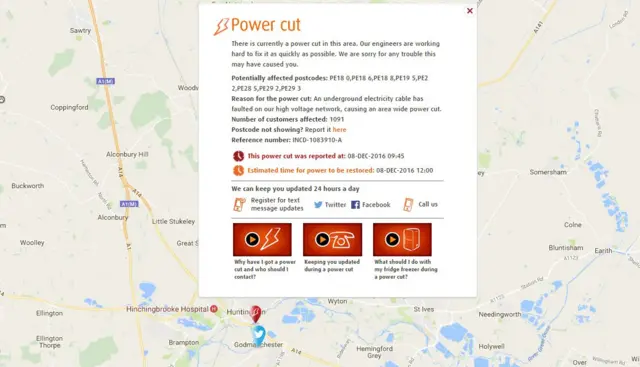 Details of power cut