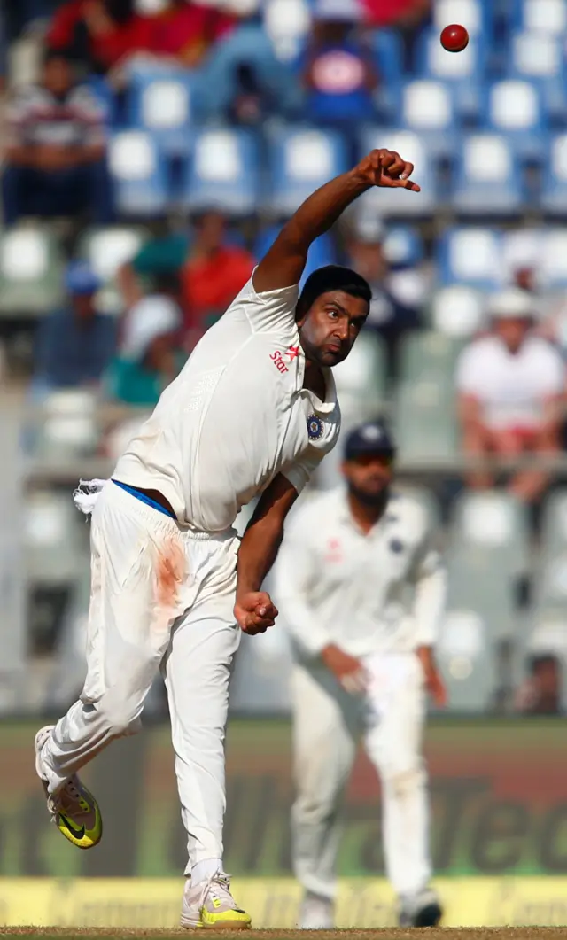 Ravichandran Ashwin bowls