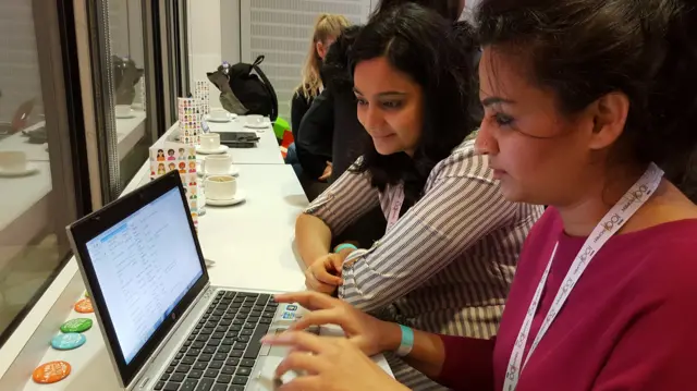 BBC Hindi team working at laptop